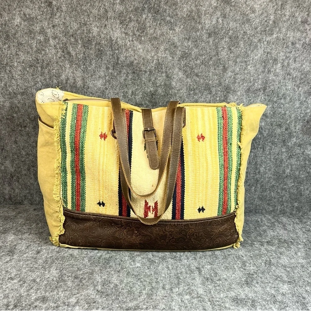 Myra Bag Multicolor Striped Tote with Brown Accents Shoulder Bag